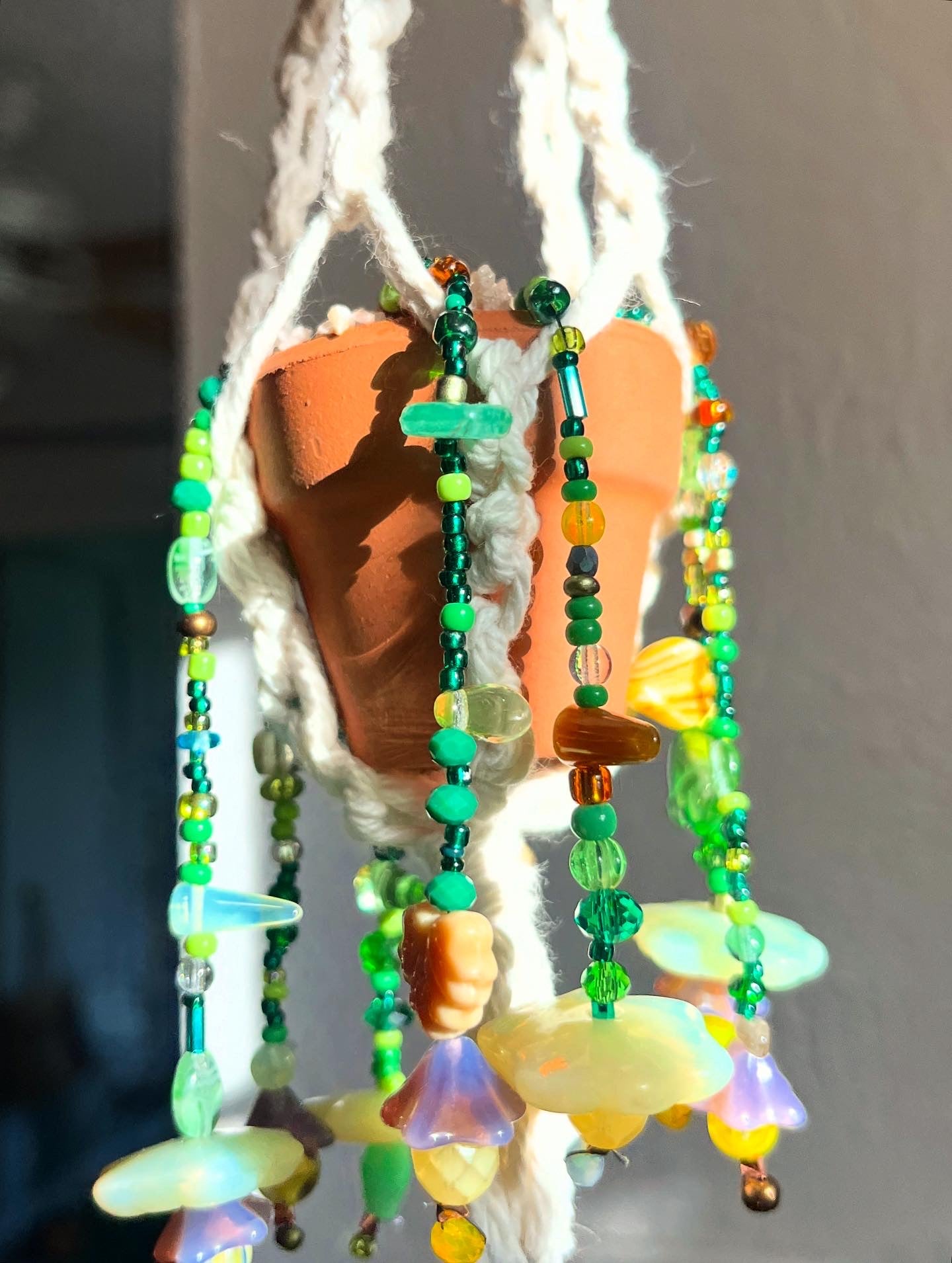 Beaded Plant W/ Macrame Hanger